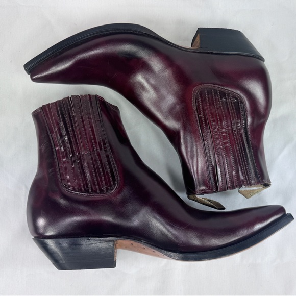 VTG Nogales Chelsea Stacked Heel Ankle Cowboy Boot Handmade Mexico Burgundy 11.5 main image 14